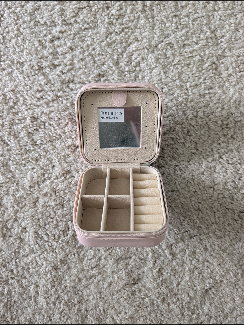 Compact Pink Jewelry Organizer Case with Mirror